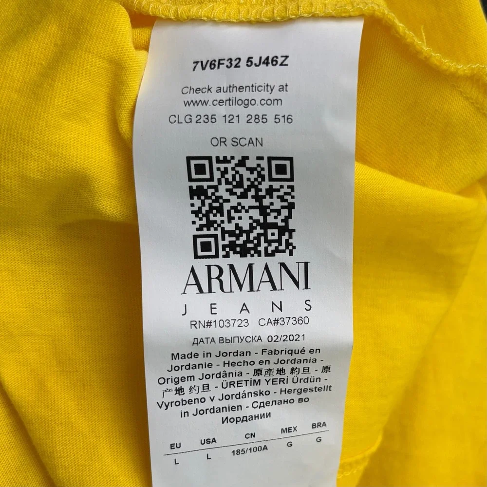 Armani Jeans Polo Shirt Mens L Yellow New 7V6F32 5J46Z Short Sleeve Cotton
